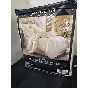 J Queen New York Marquis Cream Two Pole Top Drapery Panels & Tie Backs New 49x84